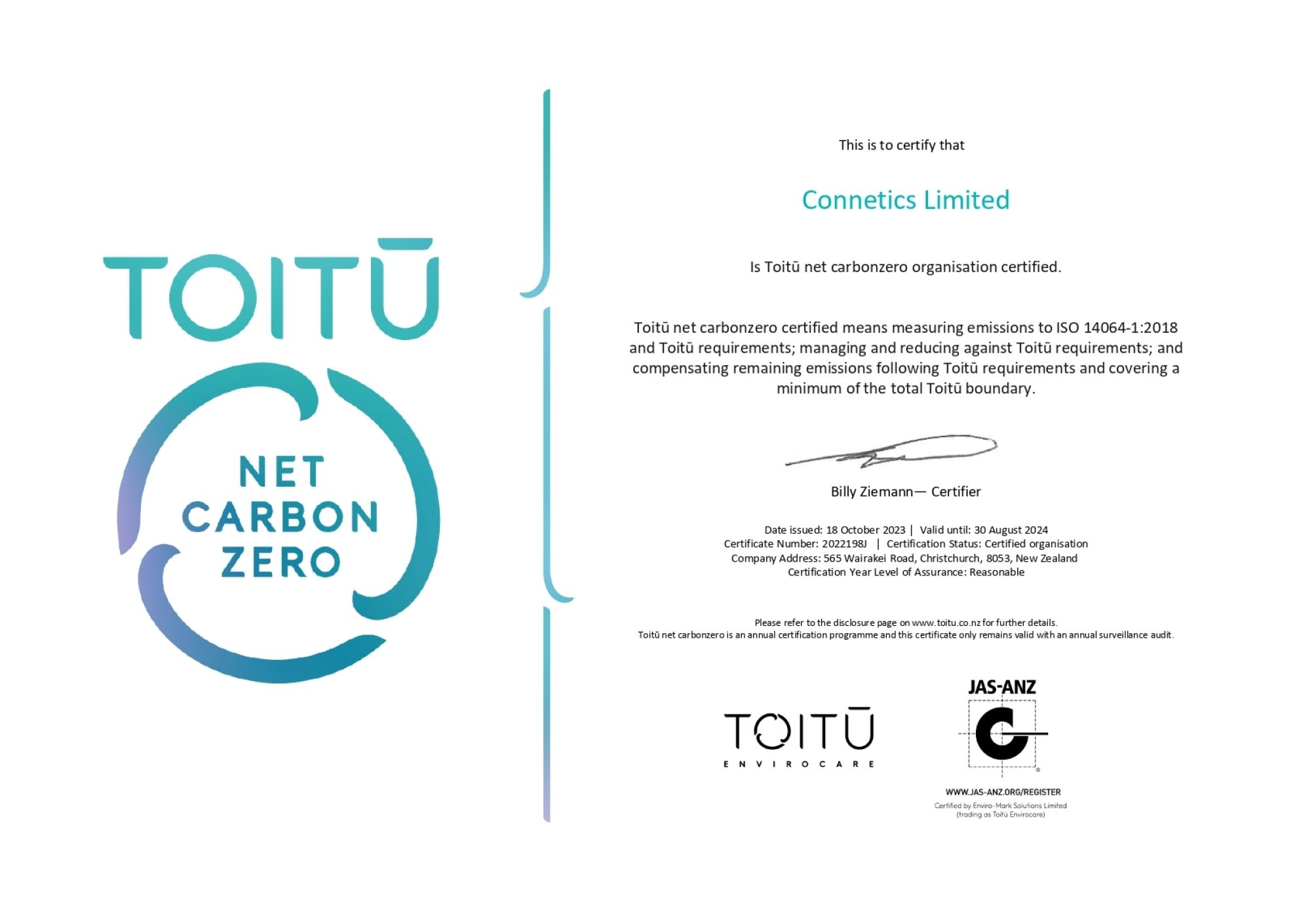 Carbon Zero Certificate